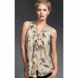 CABI 149 Tranquil Floral Ruffle Silk Tank Top S